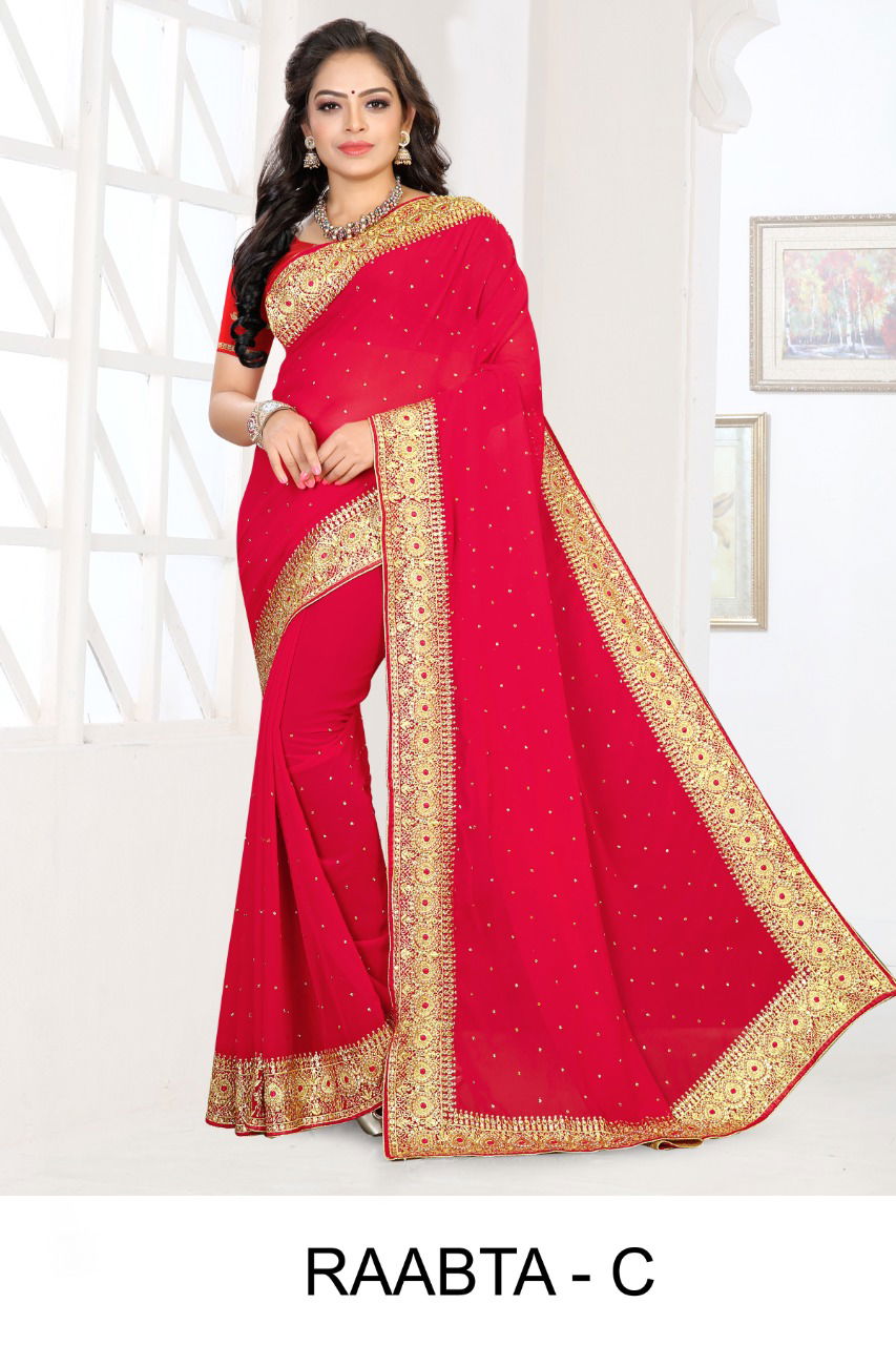 Ronisha Raabta  Latest Fancy Festive Wear Embroidery Work Heavy  Georgette Designer Saree Collection
